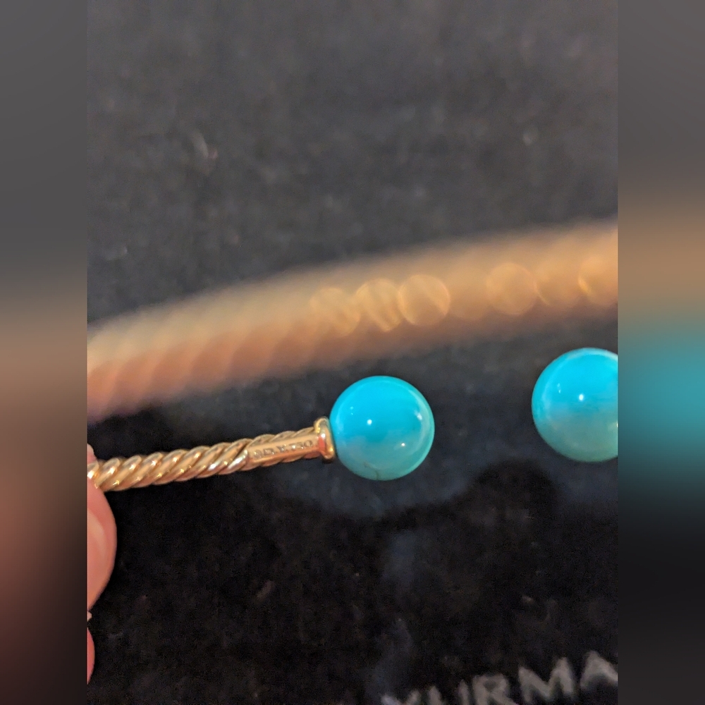 David Yurman Women's Solari Cablespira Bracelet in 18k Gold w/ Turquoise Accents - Picture 6 of 11